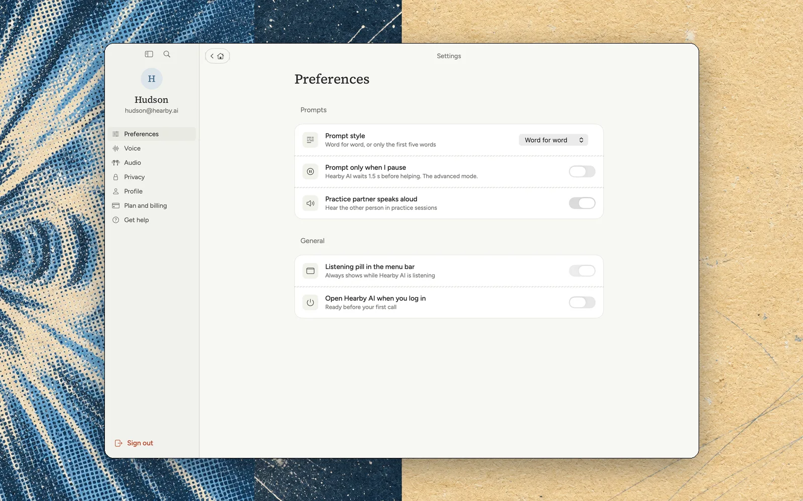 Hearby AI settings