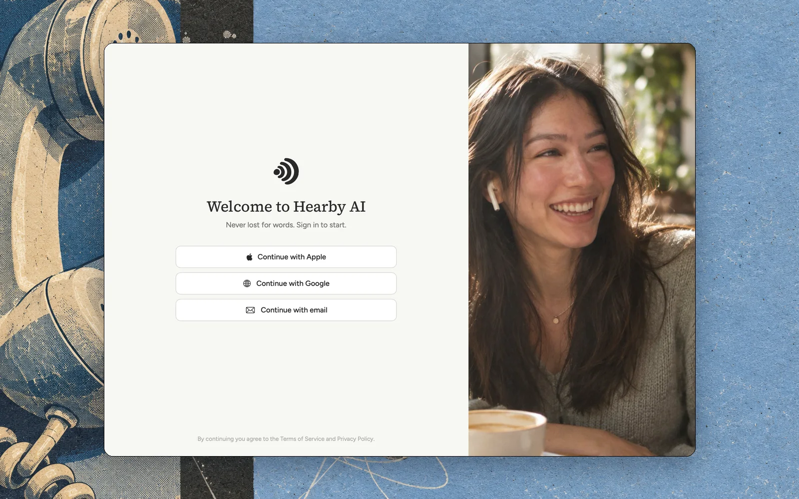 The Hearby AI welcome window